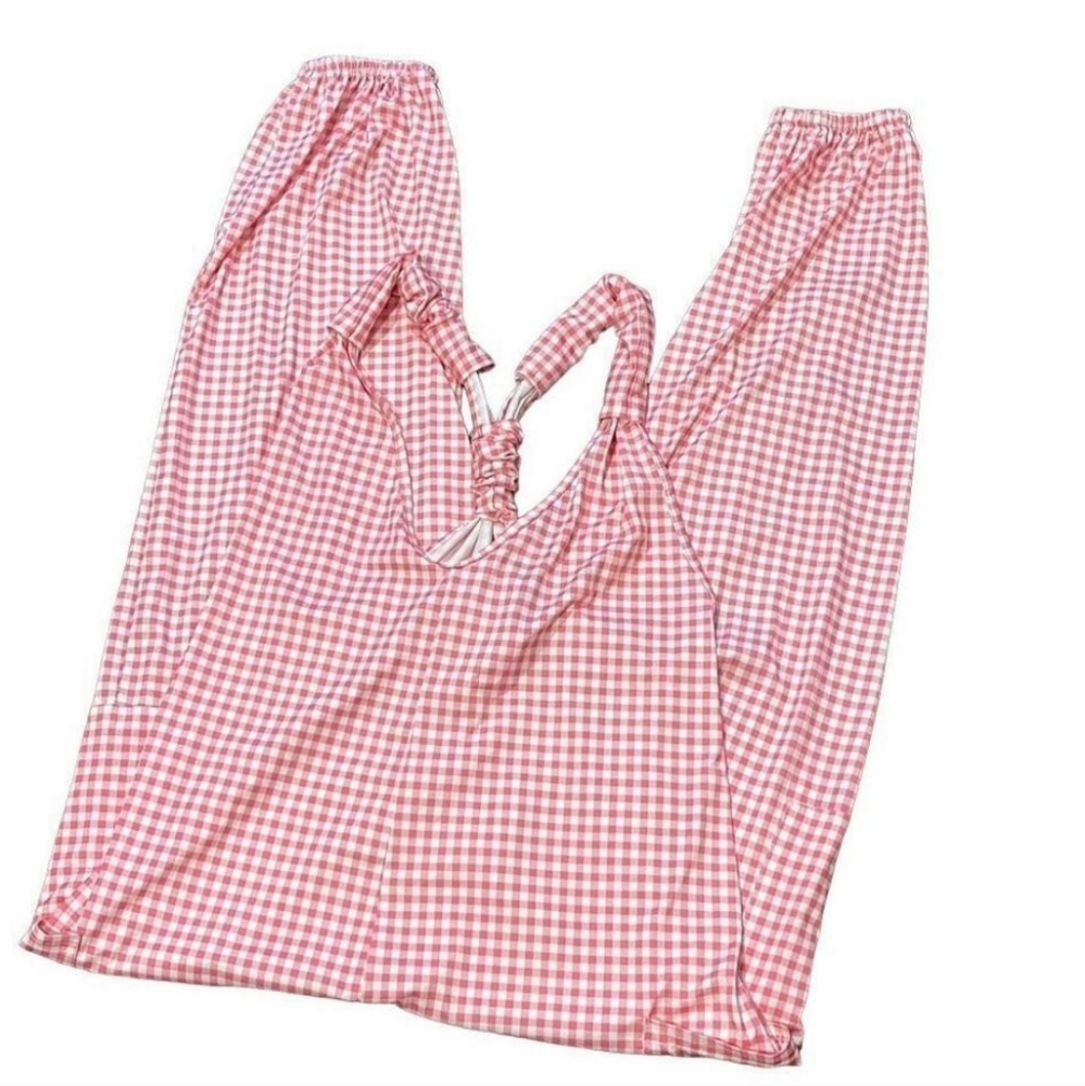 Pink & White Gingham Jumpsuit